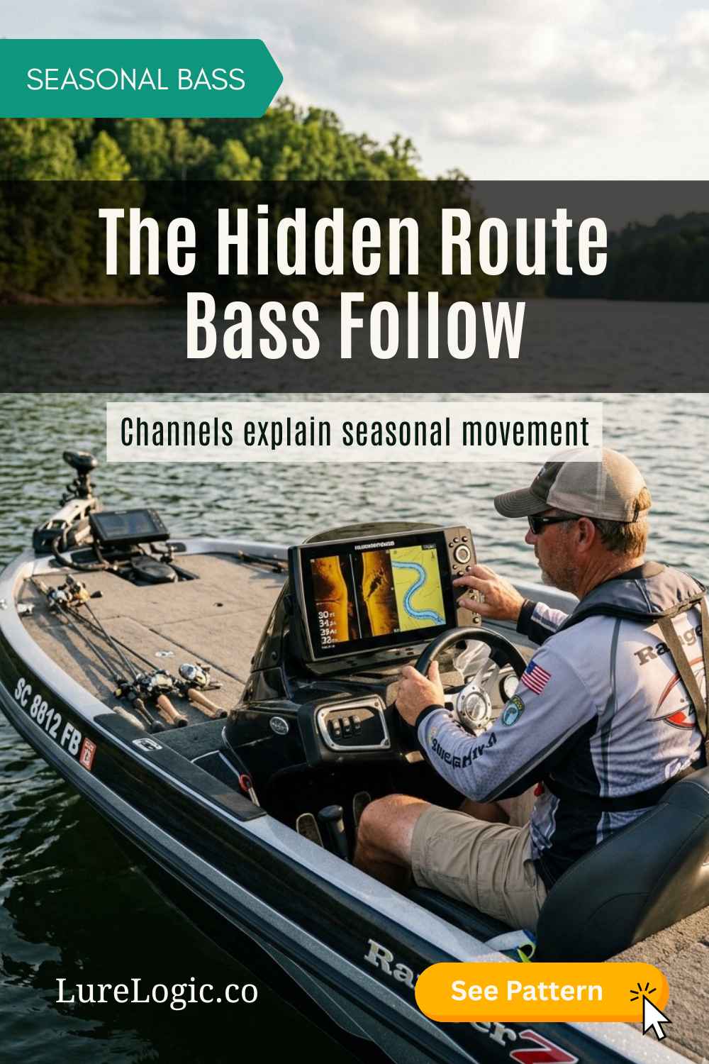Bass angler using side-imaging electronics to map creek channels from a Ranger boat