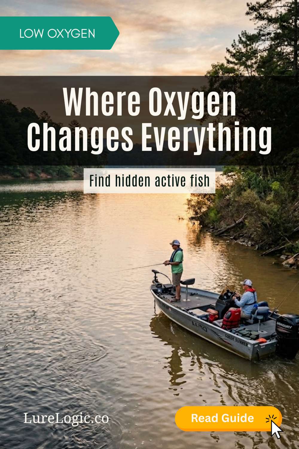Bass boat positioned over a creek inflow where cooler, oxygenated water enters a summer reservoir