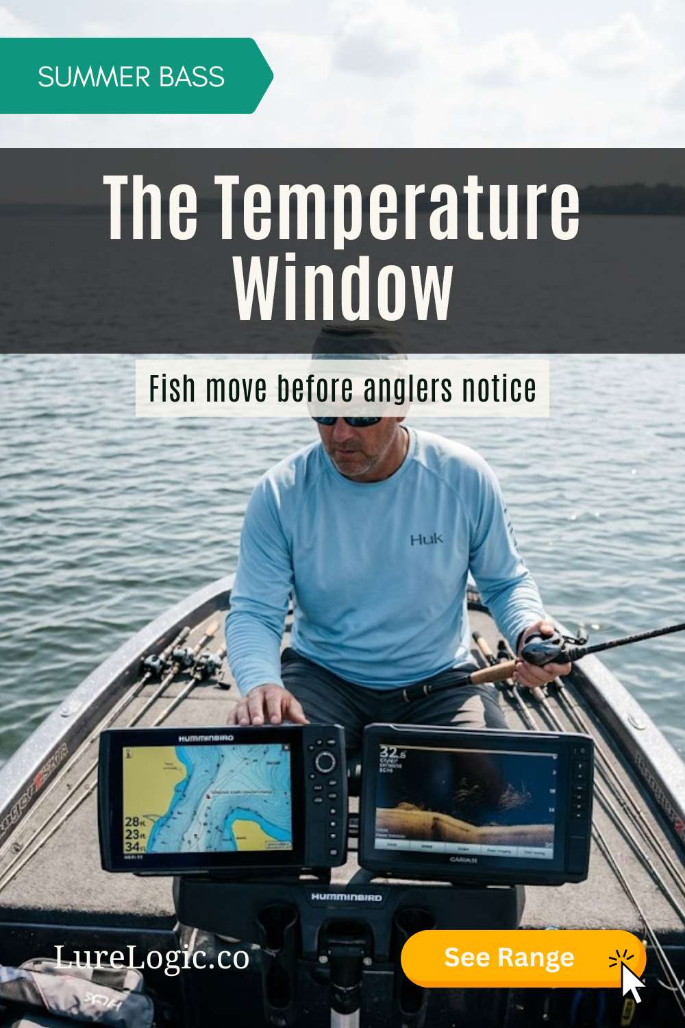 Surface thermometer reading on a bass boat at the ramp