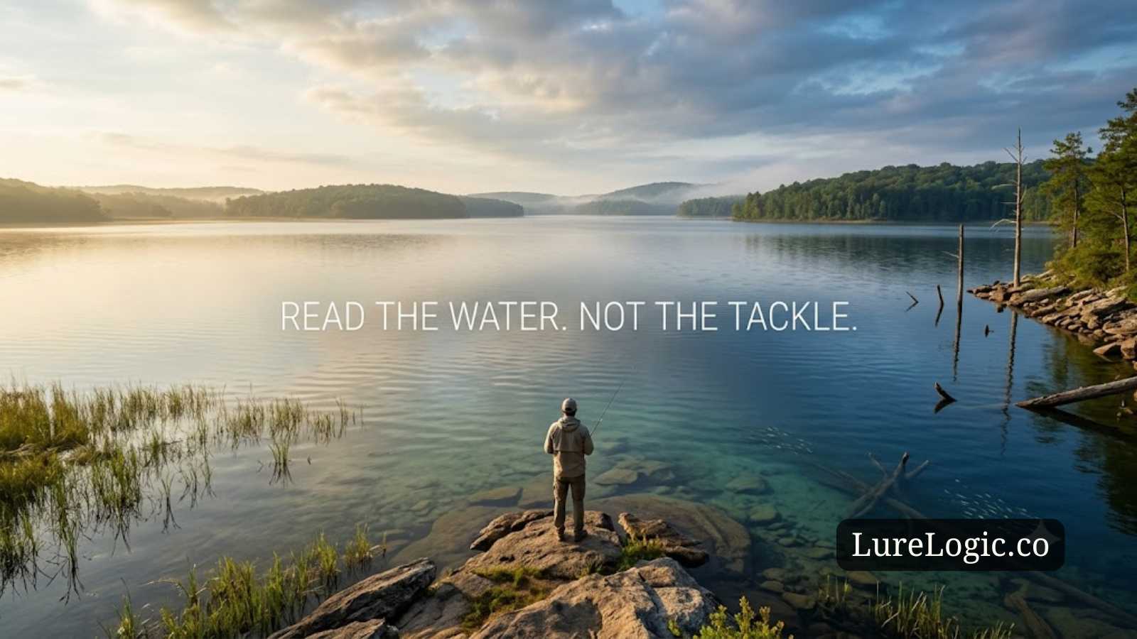 Angler evaluating bass fishing conditions before choosing a lure