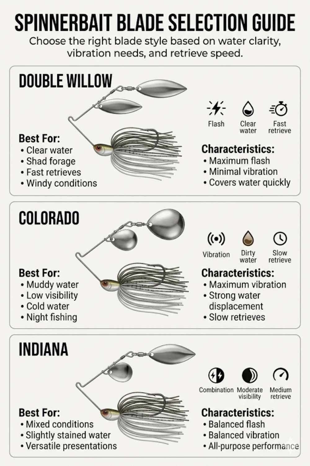Comparison of double willow, Colorado/willow, and tandem Colorado spinnerbait blades for bass fishing