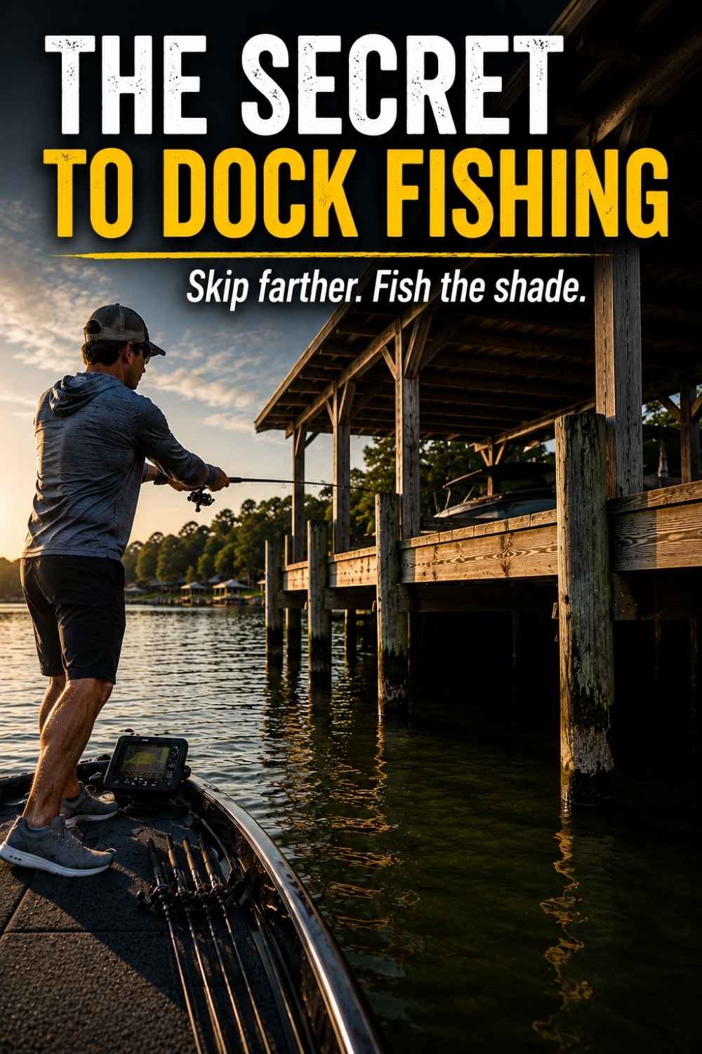 Skipping a compact jig far back under a boat dock with a low sidearm cast