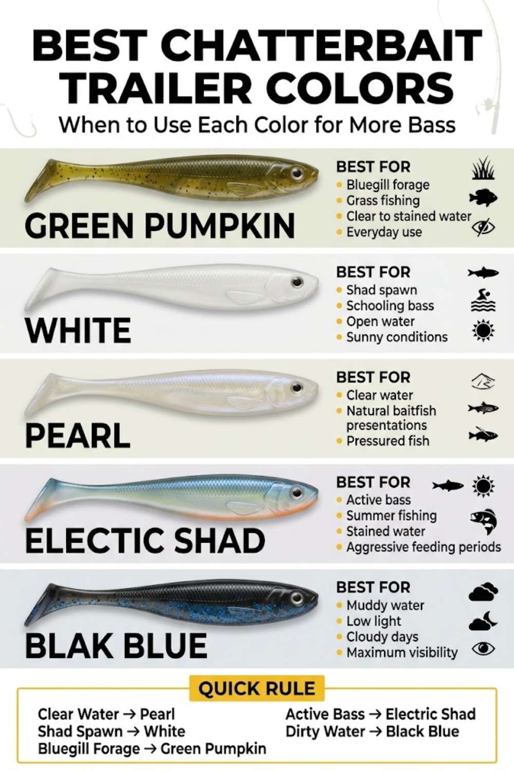 Best chatterbait trailer colors by water clarity for bass fishing