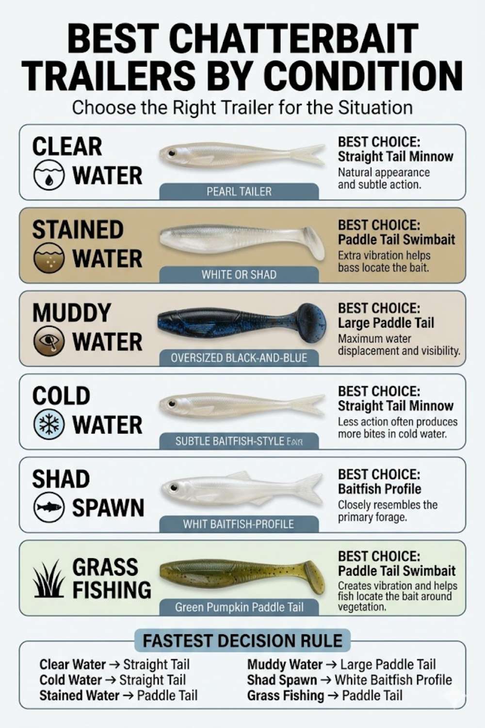 Best chatterbait trailers by water condition and bass fishing scenario