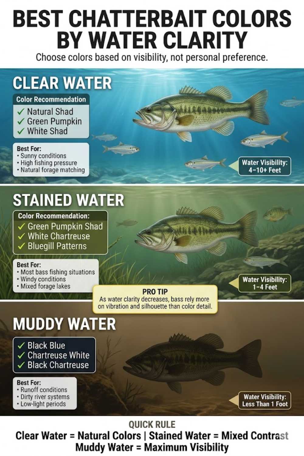 Most effective chatterbait colors for various bass fishing conditions