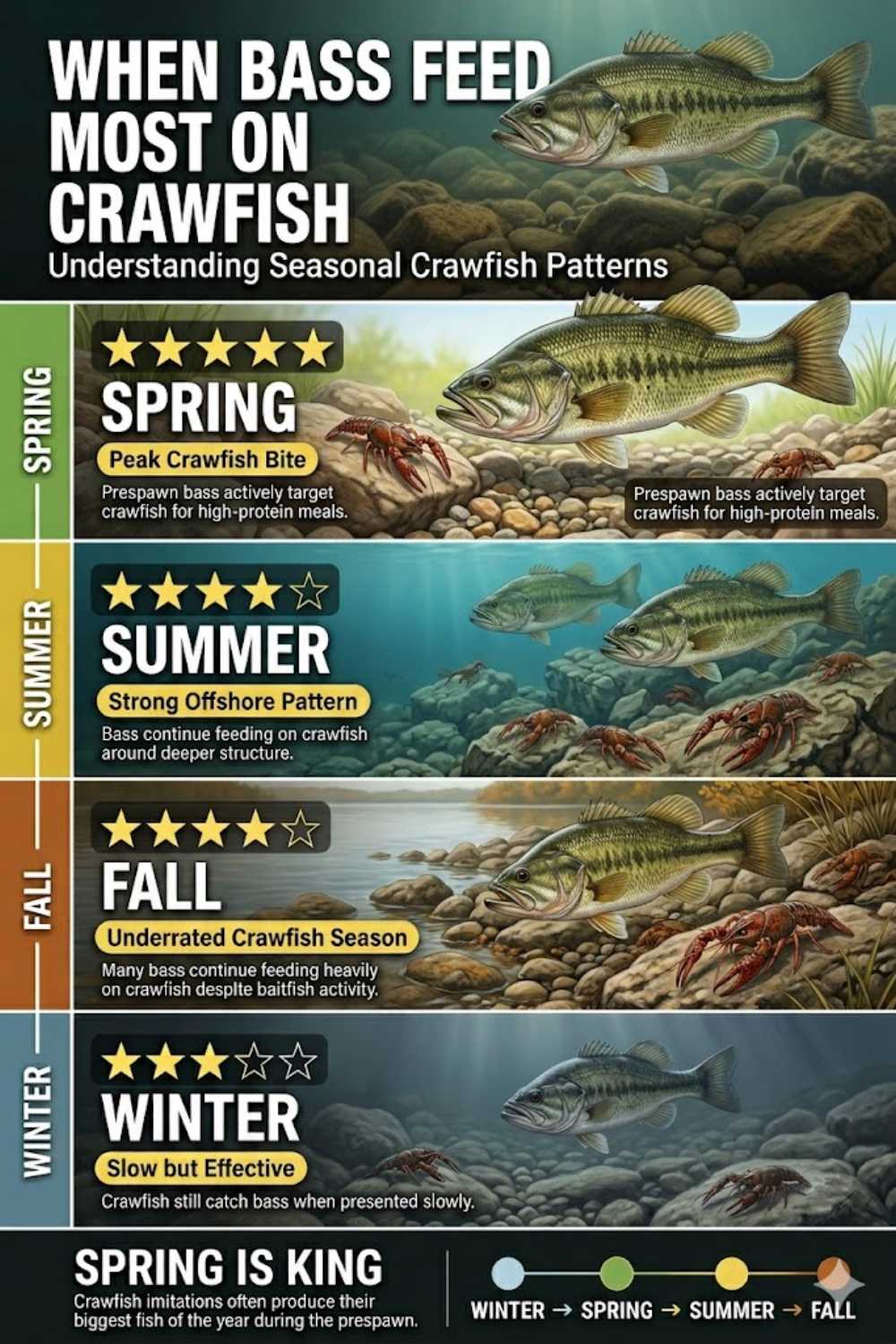 Seasonal chart showing when bass rely most heavily on crawfish throughout the year.