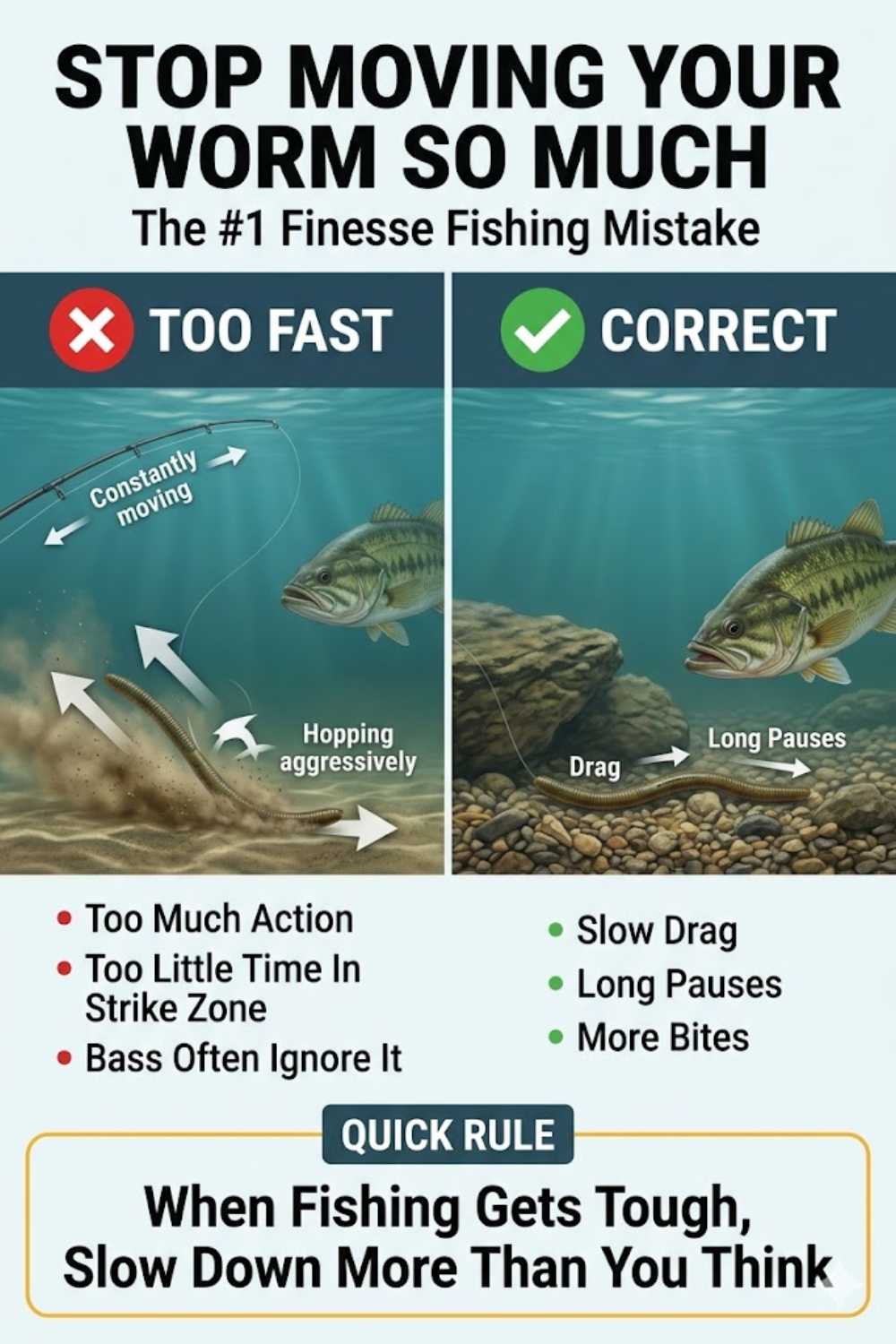 Most common mistakes anglers make when fishing finesse worms for bass