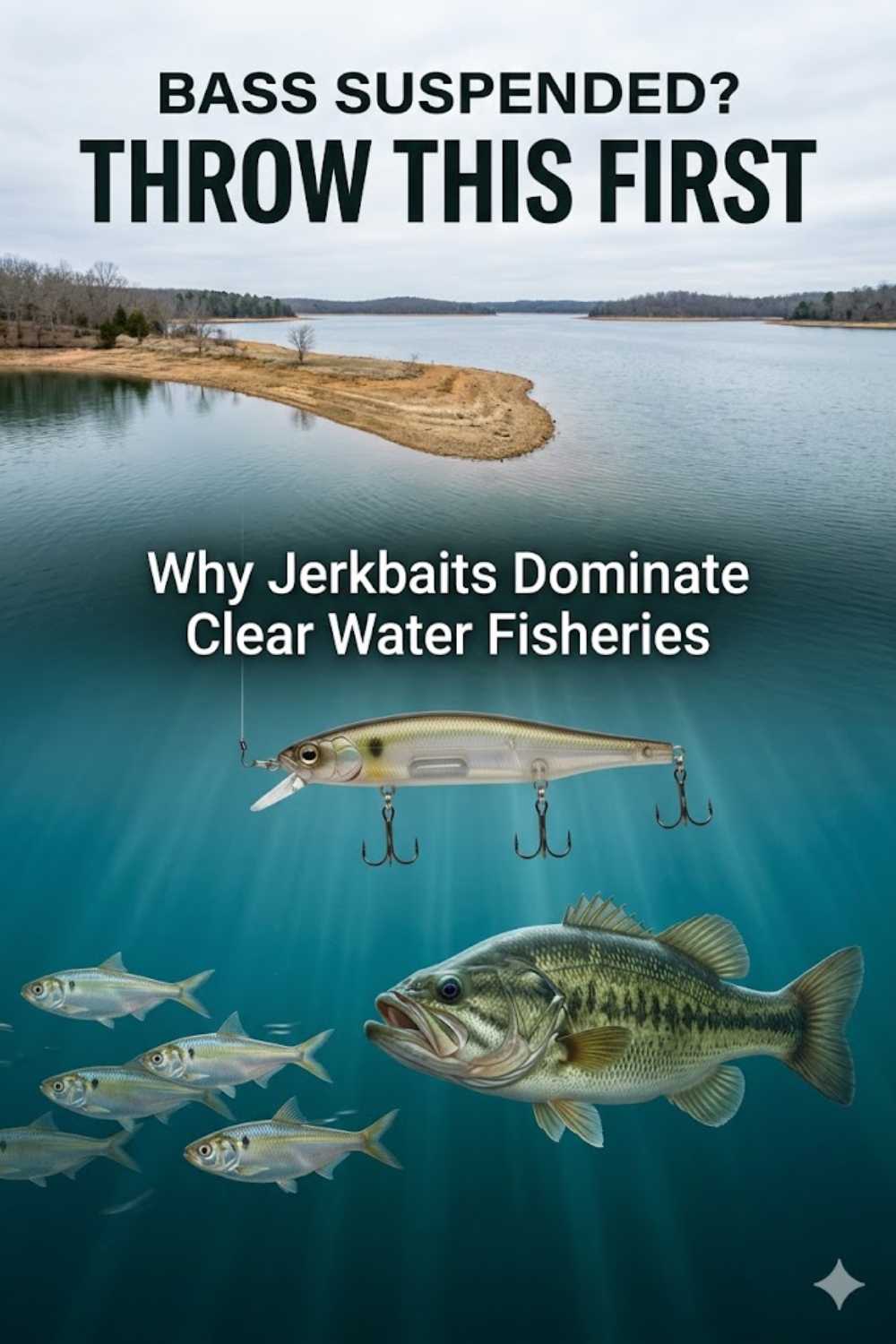 Seasonal bass positioning and jerkbait application diagram
