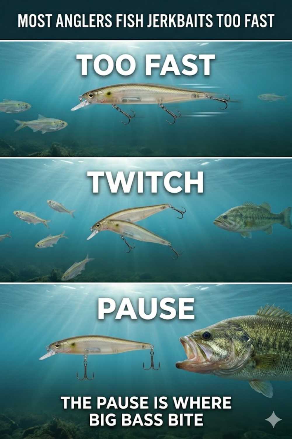 Jerkbait rod actions and retrieval cadence examples