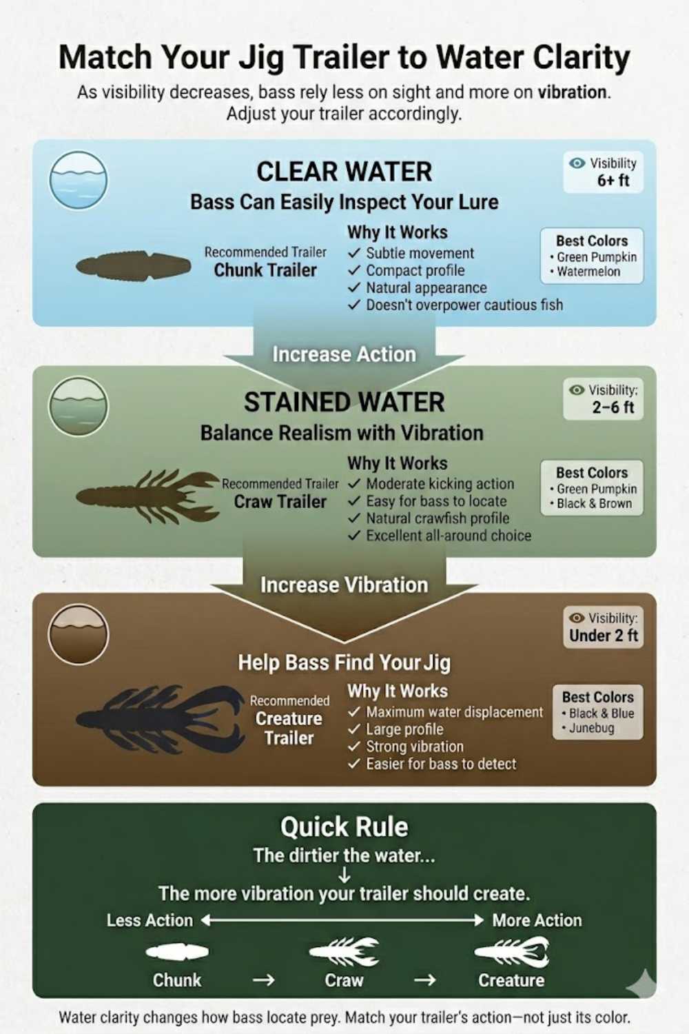 Best jig trailer styles for clear stained and muddy water