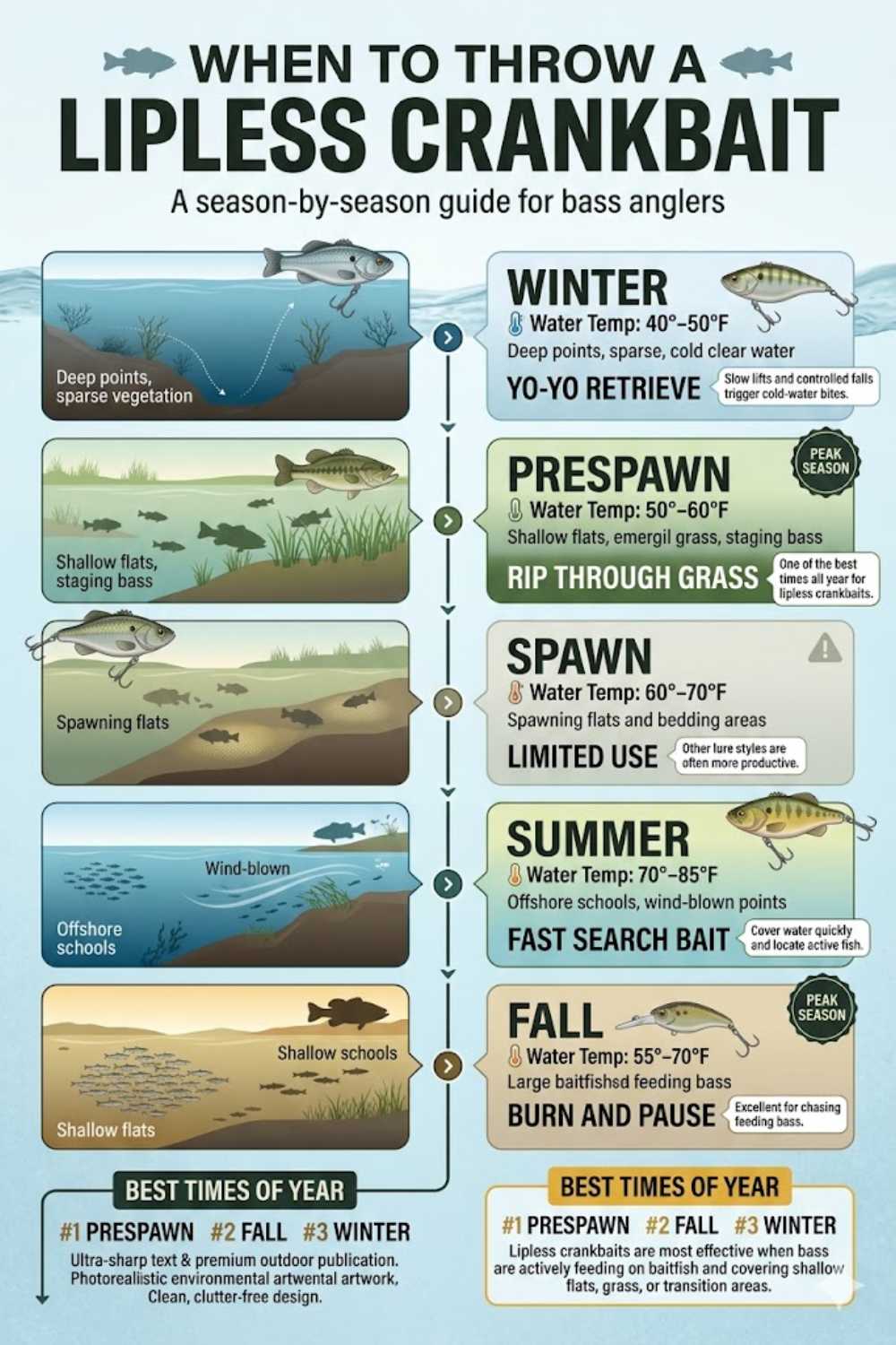 Seasonal lipless crankbait selection calendar for bass fishing
