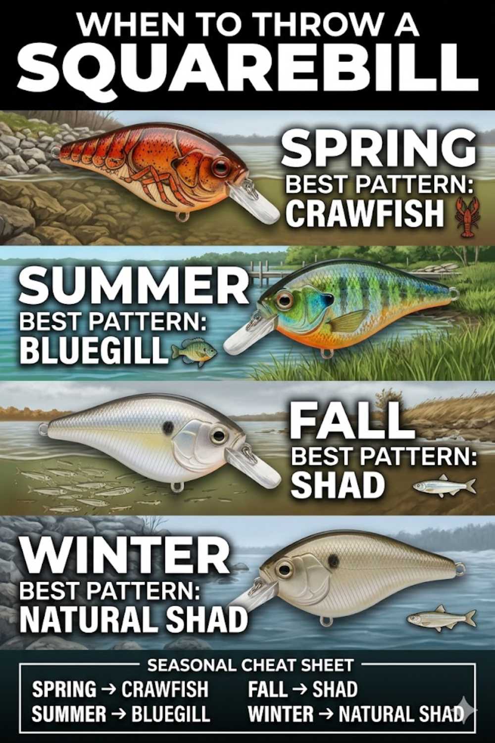 Seasonal squarebill crankbait selection guide for bass fishing