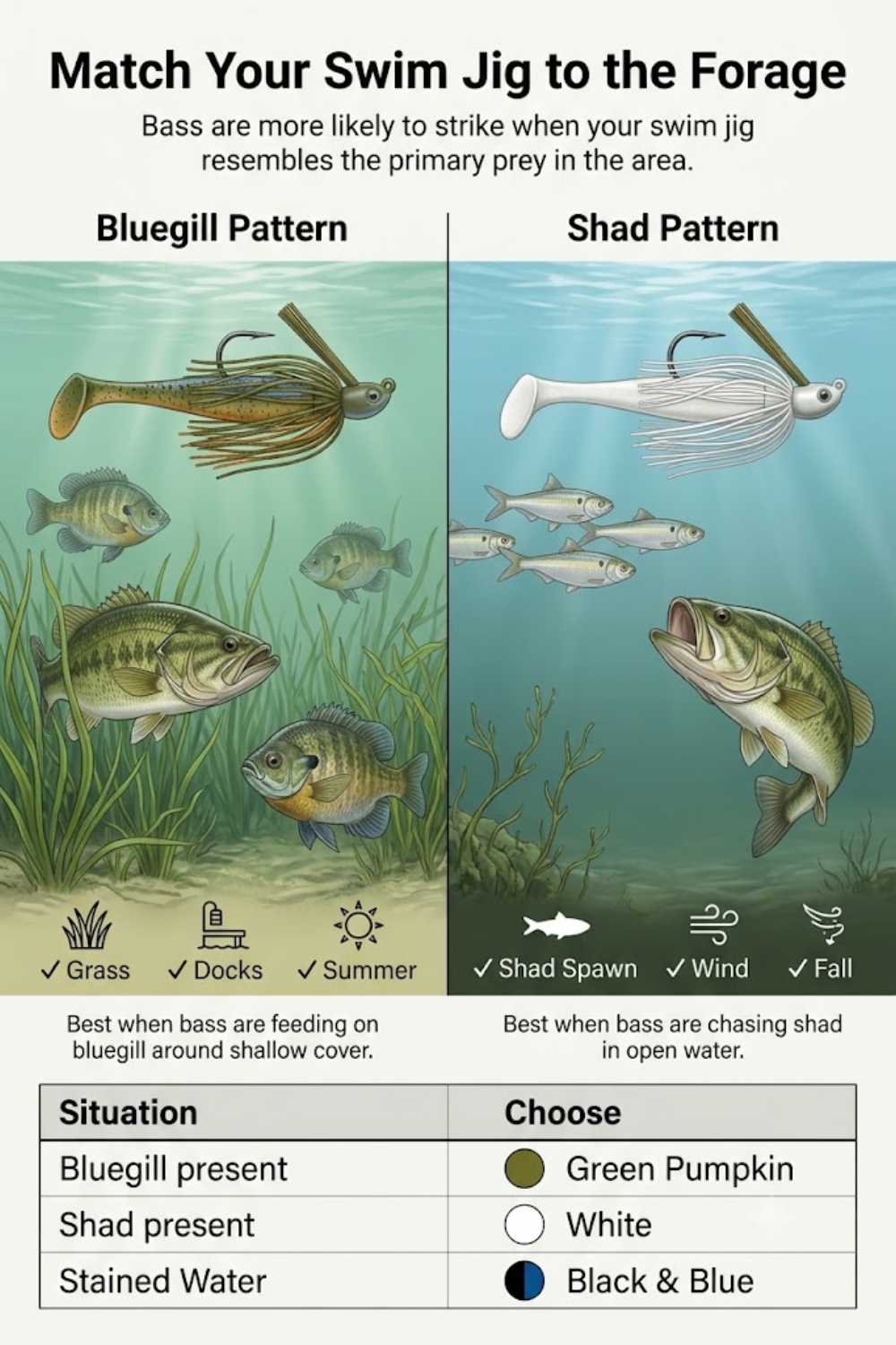 Matching swim jig color to forage