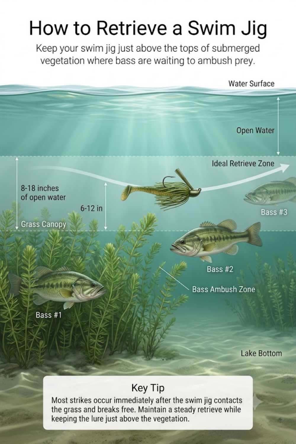 Swim jig retrieve and depth control