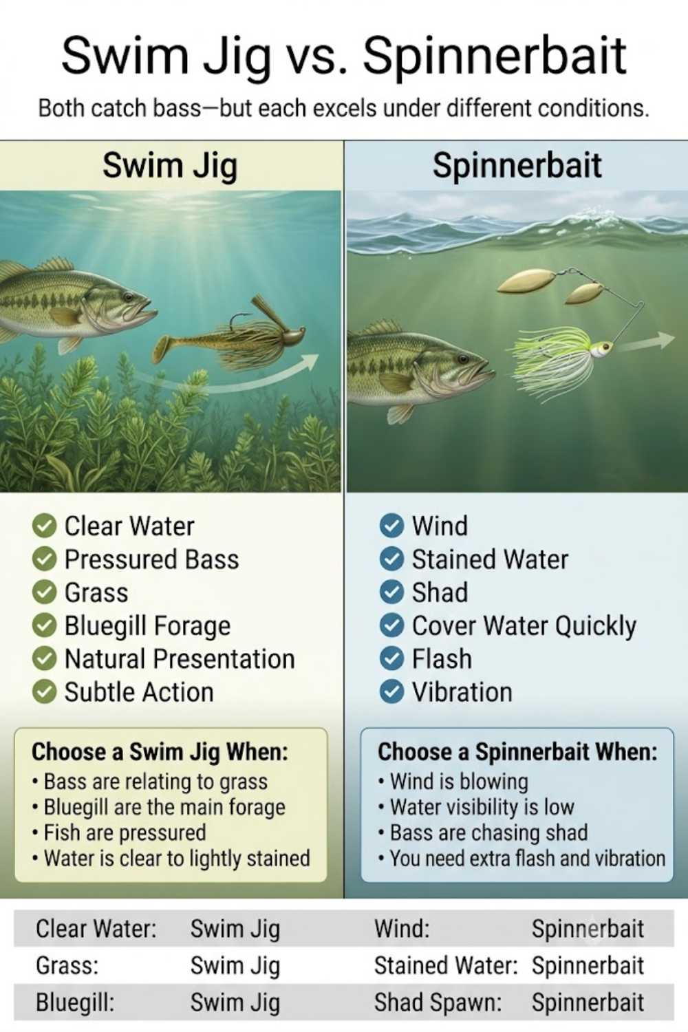 Swim jig versus spinnerbait